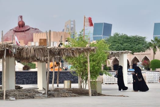 Doha, Qatar - Nov 20. 2019. women in national clothes at the Katara Cultural Village