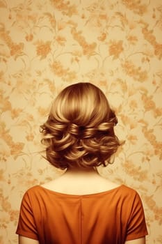 A woman showcasing a stylish updo hairstyle against a floral background.