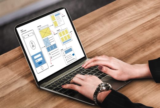 UX UI design process for modish mobile application and website . Creative prototype of wireframe for professional app developer .