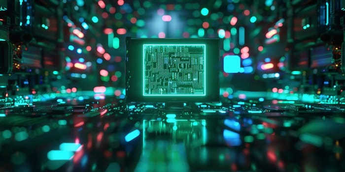 Abstract 3d rendering of circuit city connection. cyberpunk AI with electric pulses. Circuit board. Power of Central Computer Processors ,CPU on motherboard digital chip.Technology science background