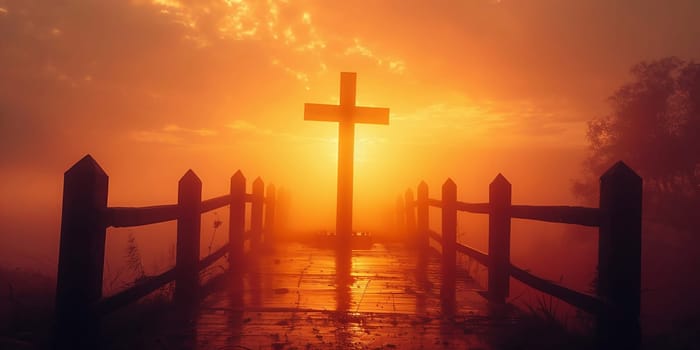 The Cross at the sunset background , Jesus Christ cross. High quality photo