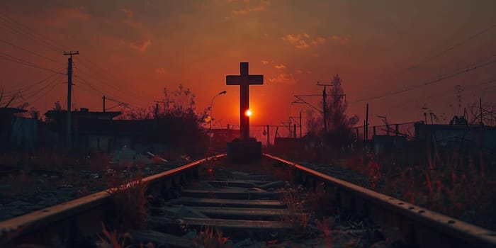 The Cross at the sunset background , Jesus Christ cross. High quality photo