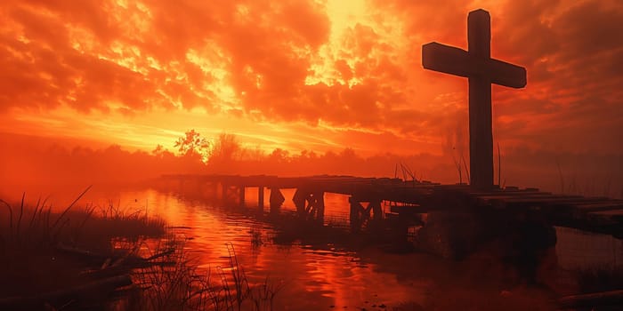 The Cross at the sunset background , Jesus Christ cross. High quality photo