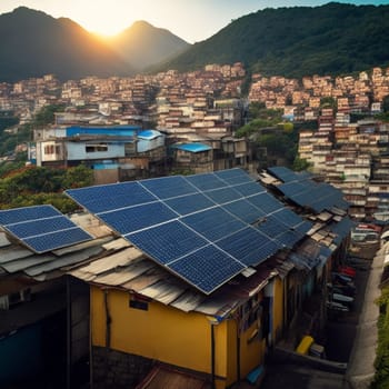 photovoltaic solar panels on slum hood for clean and cheap energy illustration generative ai