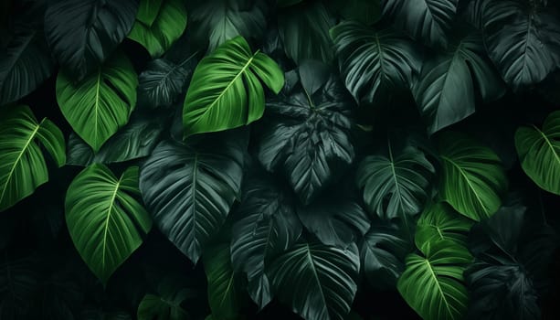 Tropical leaves dark green foliage in jungle nature. High quality photo