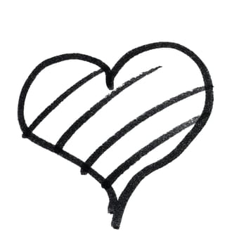 Drawn heart with black felt-tip pen on white background