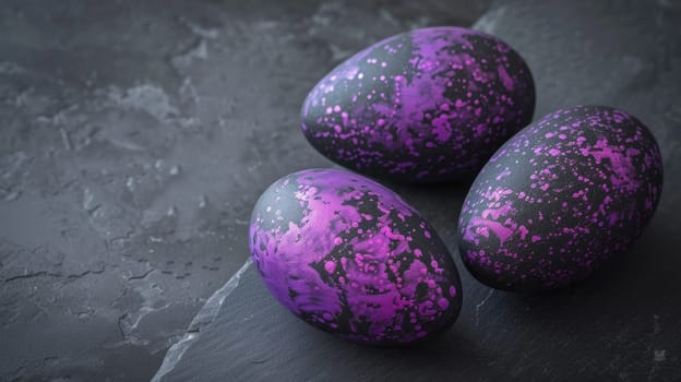 Purple and black Easter Eggs on dark Background. Happy Easter eggs.