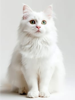 white cat sitting on the ground , transparent white background .AI generative.