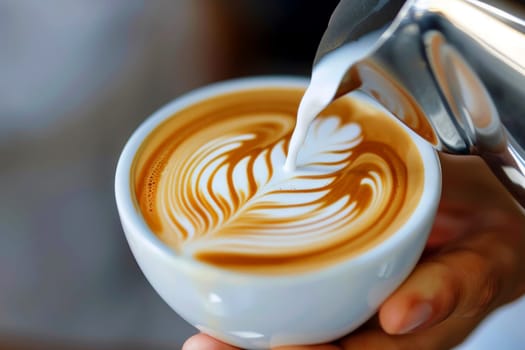 vintage tone of some people pour milk to making latte art coffee at cafe or coffee shop.