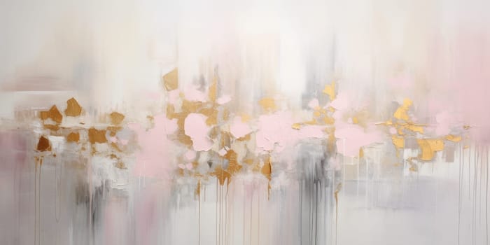 The abstract picture of the gold, pink bright colour that has been painted or splashed on the white blank background wallpaper to form the random shape that cannot be describe yet beautiful. AIGX01.