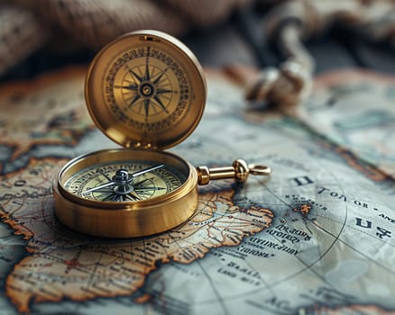 A compass on a vintage map, symbolizing adventure and travel.