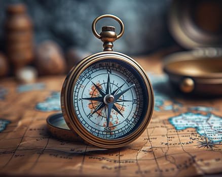 A compass on a vintage map, symbolizing adventure and travel.