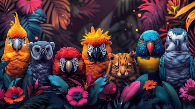 Abstract illustration of animals coming together in colorful forest, representing World Wildlife Day.