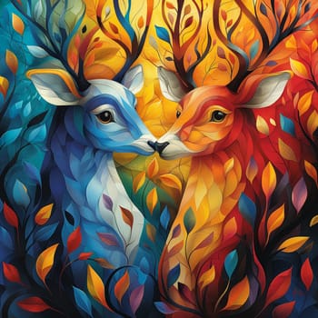 Abstract illustration of animals coming together in colorful forest, representing World Wildlife Day.