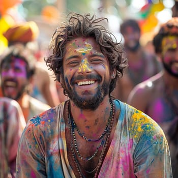 Candid street photo series of people's joy during colorful Holi festival.