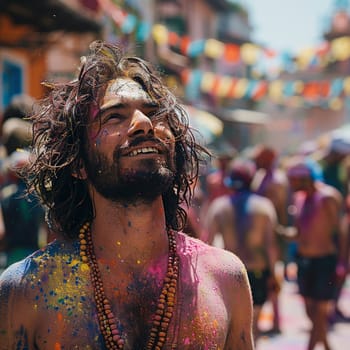 Candid street photo series of people's joy during colorful Holi festival.