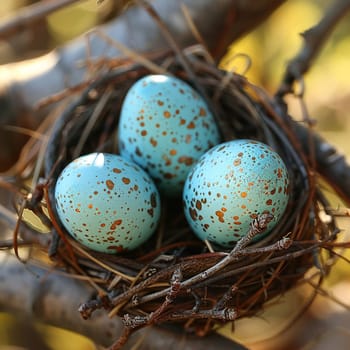 Nest of blue robin eggs as symbol of new beginnings for Nowruz.