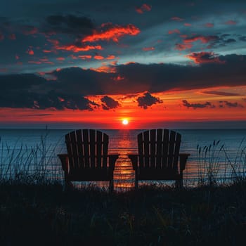 Pair of empty chairs facing sunset, subtle celebration of companionship on White Day.