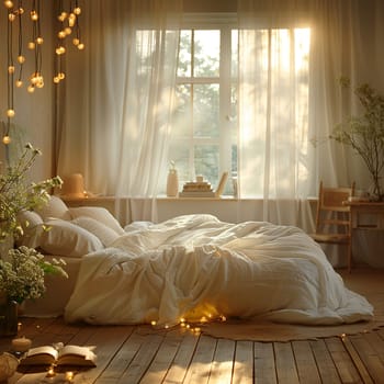 Peaceful bedroom with unmade bed and soft light for World Sleep Day.