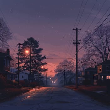 Picturesque depiction of quiet neighborhood street at dawn, symbolizing World Sleep Day.