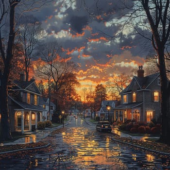 Picturesque depiction of quiet neighborhood street at dawn, symbolizing World Sleep Day.