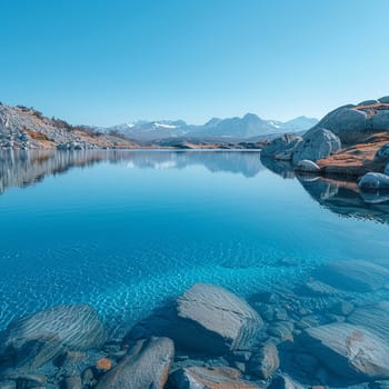 Picturesque lake reflecting clear blue sky on World Water Day.