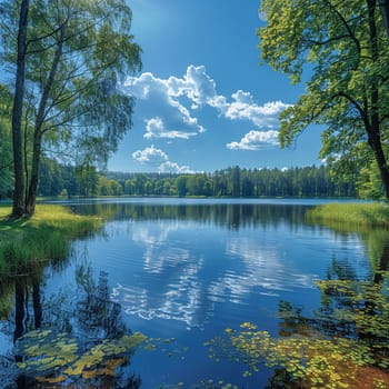 Picturesque lake reflecting clear blue sky on World Water Day.