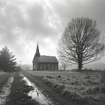 Poignant black and white photograph of quiet chapel on Good Friday.