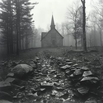 Poignant black and white photograph of quiet chapel on Good Friday.