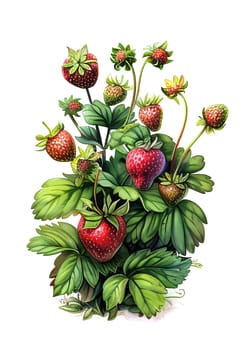 Strawberry clipart. Berries with leaves and flower clipart. Cute strawberry clipart. Summer gardening. AI generated
