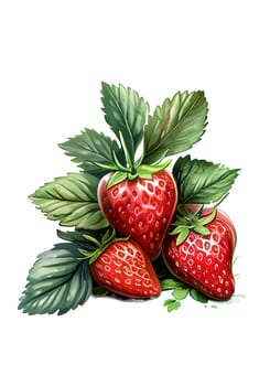 Strawberry clipart. Berries with leaves and flower clipart. Cute strawberry clipart. Summer gardening. AI generated