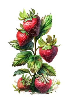 Strawberry clipart. Berries with leaves and flower clipart. Cute strawberry clipart. Summer gardening. AI generated