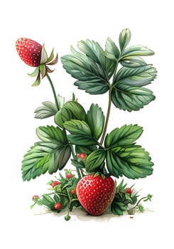 Strawberry clipart. Berries with leaves and flower clipart. Cute strawberry clipart. Summer gardening. AI generated