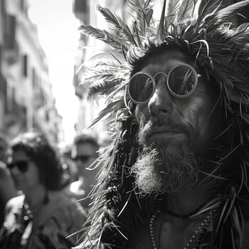 Street photographer's black-and-white capture of solemn Good Friday procession in old city.