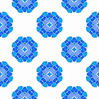 Textile ready beauteous print, swimwear fabric, wallpaper, wrapping. Blue magnetic boho chic summer design. Medallion seamless pattern. Watercolor medallion seamless border.