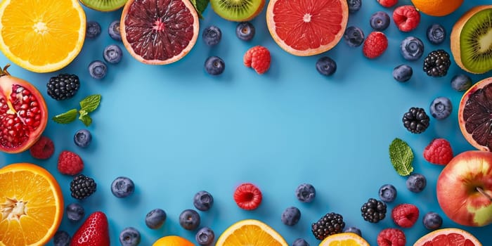 A colorful fruit salad with blueberries, raspberries, and oranges. Concept of freshness and healthiness