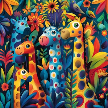 Abstract illustration of animals coming together in colorful forest, representing World Wildlife Day.