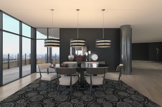 3d Illustration of modern dining room interior in a luxury house