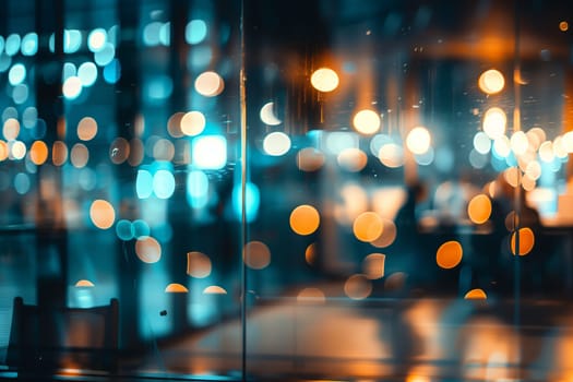 A city street at midnight is enveloped in darkness with tints of electric blue from street lights, automotive lighting, and a few surrounding trees