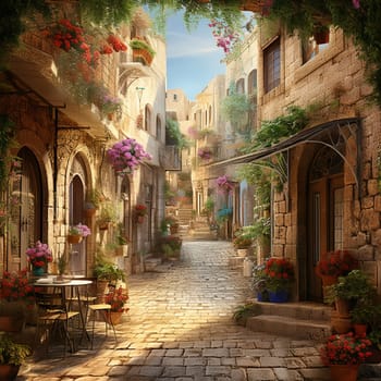 Embark on a whimsical journey through the enchanting charm of Jerusalem's lesser-known gems with this captivating image. Follow the adventurous path through narrow cobblestone streets lined with vibrant market stalls, discover hidden courtyards adorned with blooming flowers, and marvel at ancient buildings embellished with intricate mosaics. At the heart of the scene, a mysterious doorway beckons you to enter a secret garden overflowing with exotic plants and soothing fountains. Sunlight filters through the lush foliage, creating ethereal rays of light that dance on the ground. In the distance, a magnificent ancient temple stands tall, radiating an aura of mystery and grandeur. This image captures the magic and allure of Jerusalem's hidden treasures, inviting viewers to embark on their own exploration of the city's lesser-known wonders.