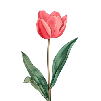 Isolated illustration of single red tulip ai generated element