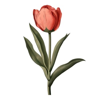 Isolated illustration of single red tulip ai generated element