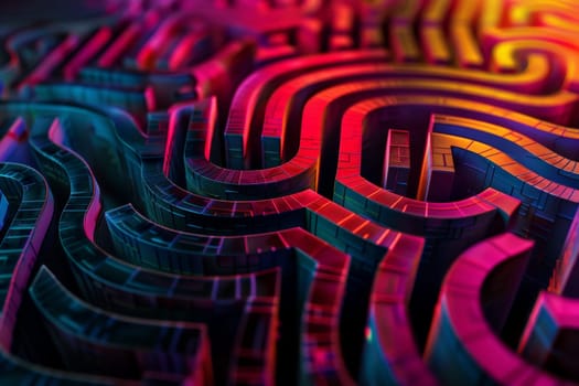 A colorful abstract maze, abstract vibrant Labyrinth background.