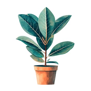 Isolated illustration of a rubber plant in pot ai generated element