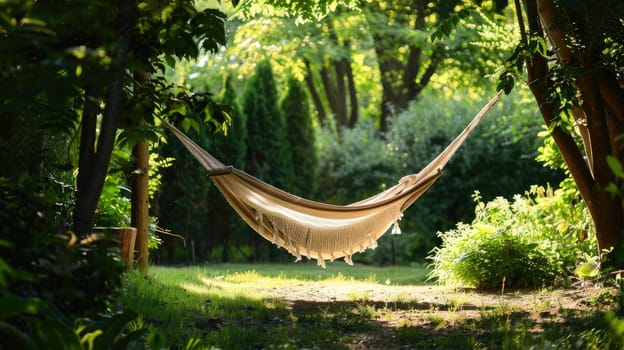 Hammock for a cozy rest in the shade of trees AI