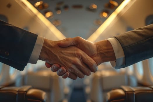 Close up business professional handshake with new partnership. Logistic concept. Generative AI.