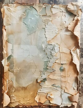 A torn piece of paper with a painting on it featuring a brown and beige pattern resembling wood and rock. The art depicts a natural material in a rectangle shape, resembling building material