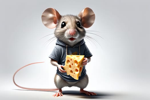 cute gray mouse with delicious cheese . AI generated image.