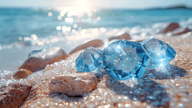 Natural shining glass stones on the seashore. The beach with glass stones.