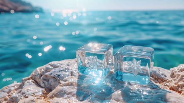 Natural shining glass stones on the seashore. The beach with glass stones.